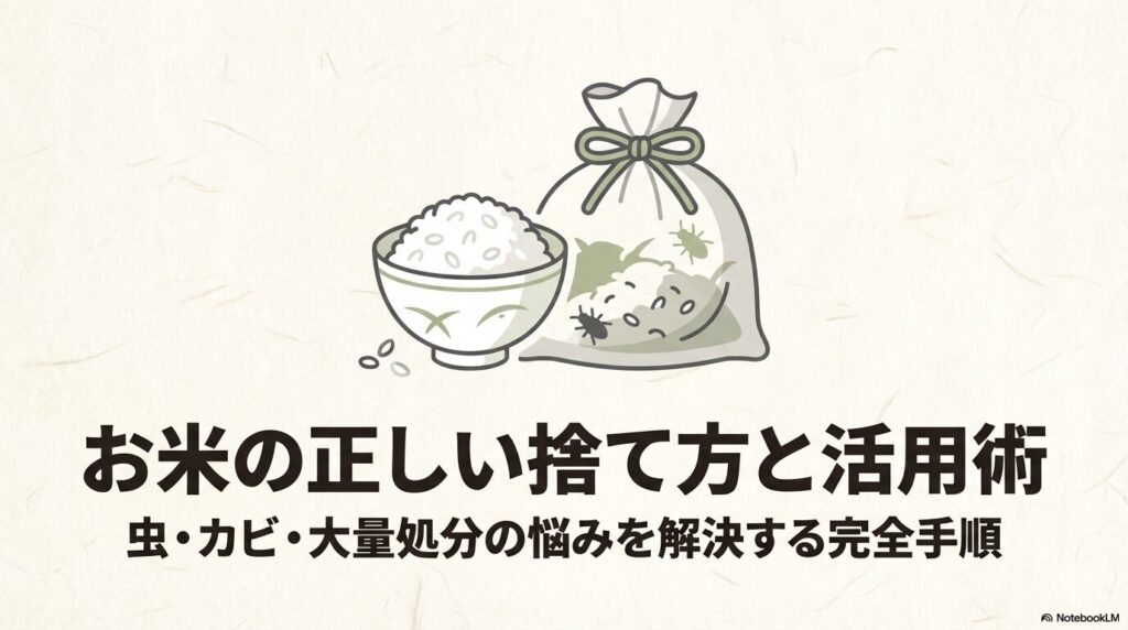 お米の正しい捨て方と活用術について、虫・カビ・大量処分の悩みを解決する手順をまとめたガイドのタイトル画像
