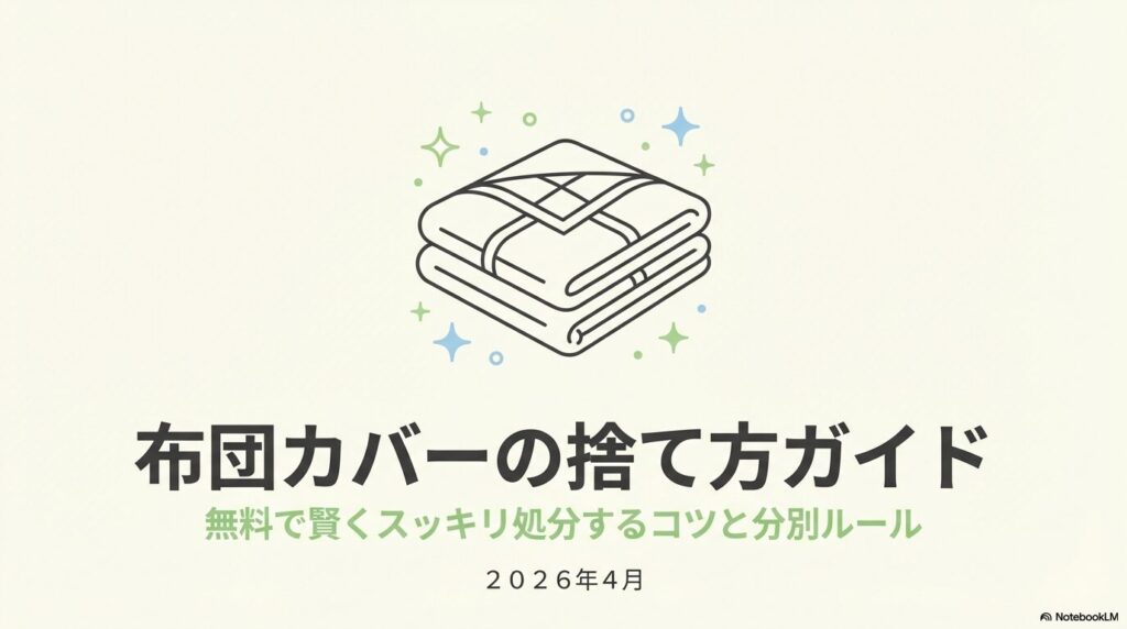 布団カバーの捨て方ガイドの表紙で、無料での処分方法や分別ルールについて紹介しています。