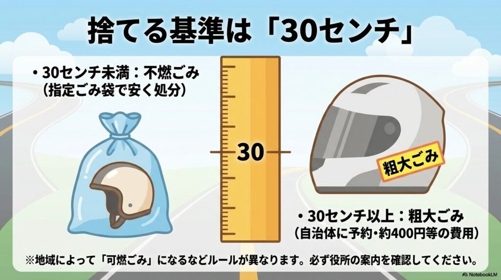 30センチを基準としたヘルメットのゴミ分別方法と注意点についての解説。