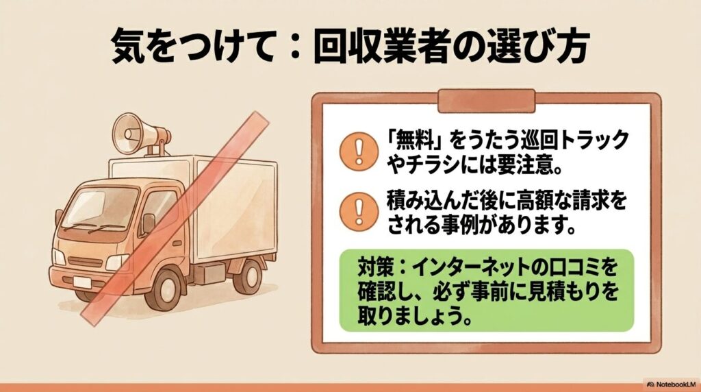 悪質な不用品回収業者を避けるための注意点と対策を呼びかけています。