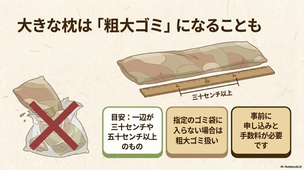サイズが大きい枕を「粗大ゴミ」として処分する場合の基準と申し込みについて。