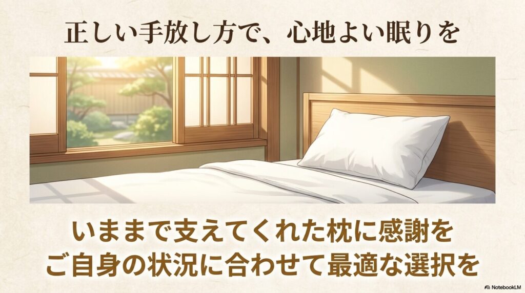 長年愛用した枕への感謝と、状況に応じた最適な処分による快眠の勧め。
