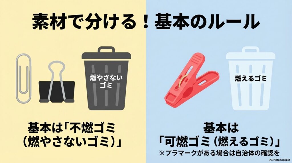 金属製は不燃ゴミ、プラスチック製は可燃ゴミという分別の基本ルール