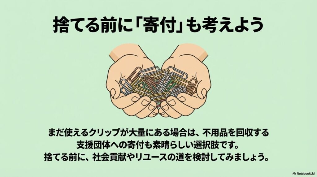 まだ使える大量のクリップを両手で持っているイラスト