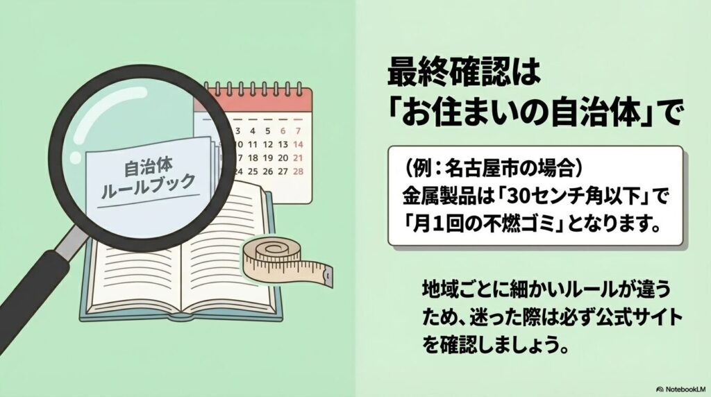名古屋市の例を交えた自治体のゴミ出しルールブックのイラスト