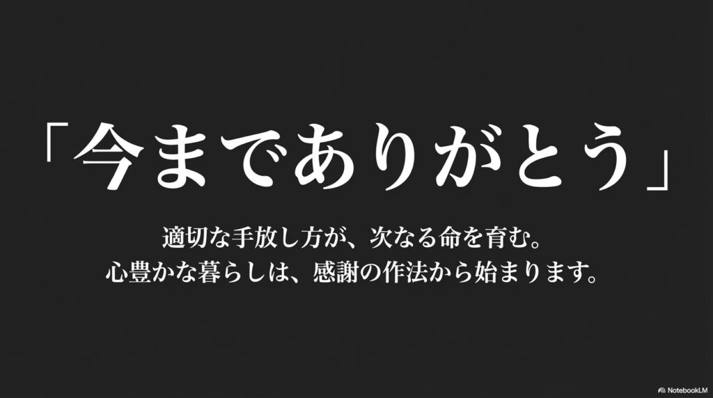 毎日を支えてくれたお箸に感謝し、正しい作法で手放して良い運気を招こうというメッセージスライド