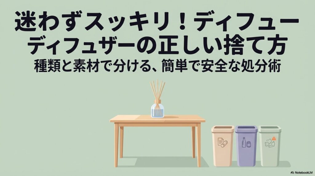 迷わずスッキリ！ディフューザーの正しい捨て方の種類と素材別の処分術を解説するタイトルスライド